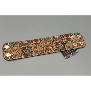 Paparazzi Mosaic Tile Print Brown Faux Leather Urban Wrap‎ Snap Bracelet New